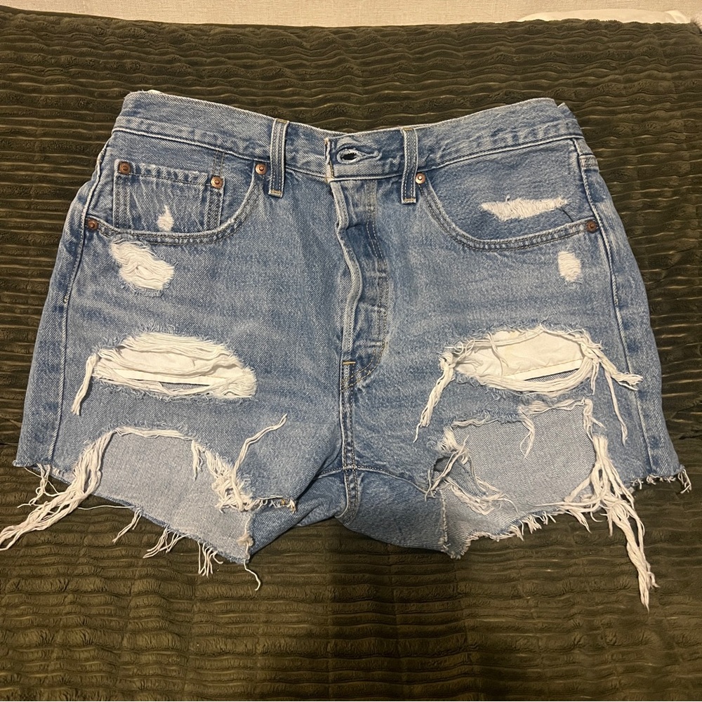 Levi's 501 Light Blue Distressed Jean Shorts